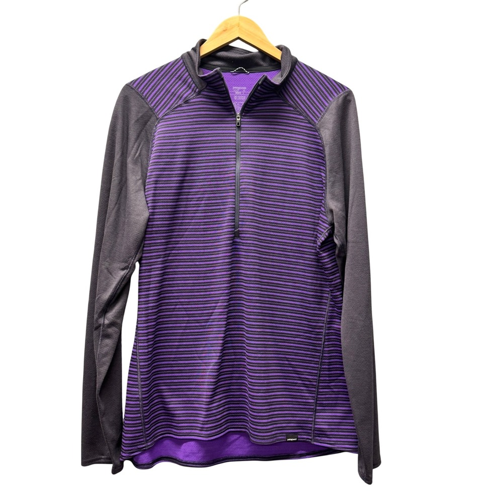 Patagonia Capilene Mens Large Midweight 1/2 Zip Purple Striped Pullover Gorpcore